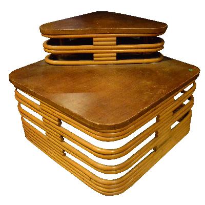 M_58 Mesa esquinera enmadera y ratán por Paul Frankl 