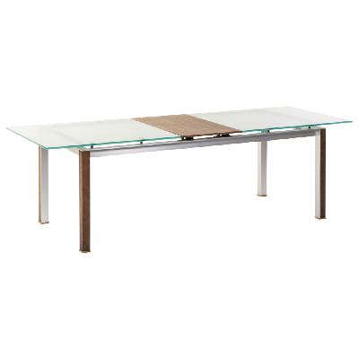 Antonio Citterio. Mesa de comedor extendible en metal y madera con cubiertas de vidrio templado