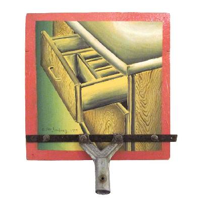 Cisco Jiménez. La cocina de Paola. Acrílico y collage sobre tabla.