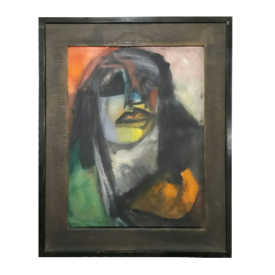 Autor no identificado. Rostro femenino. Óleo sobre masonite.