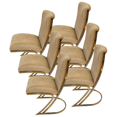 Pierre Cardin. Juego de 6 sillas para comedor en latón con tapicería color beige