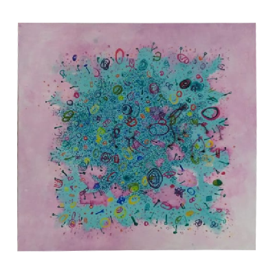 Pilar Pedroza. Estática. Acrílico, plumón e hilo sobre madera