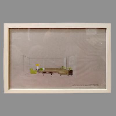 Eugenio Escudero. Boceto con sofá verde y sillón verde limón. Lápices de colores sobre papel