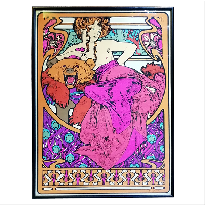 Después de Alfons Mucha. Mujer con oso. Serigrafía