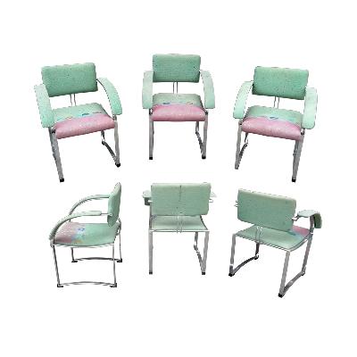 Saporiti Italia. Juego de 6 sillas en acero cromado con tapicerías multicolor (P/T)