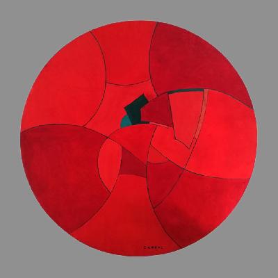 Javier Carral Escalante. Sin título (Geometrismo en rojo y naranja). Acrílico sobre tela
