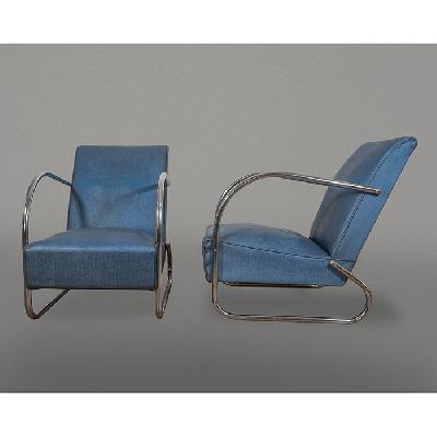 Sillón Lounge en metal cromado con tapicería azul (P/PAR)