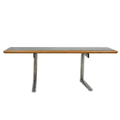 Warren Platner para Knoll Internacional. Consola en acero cromado, madera y piel