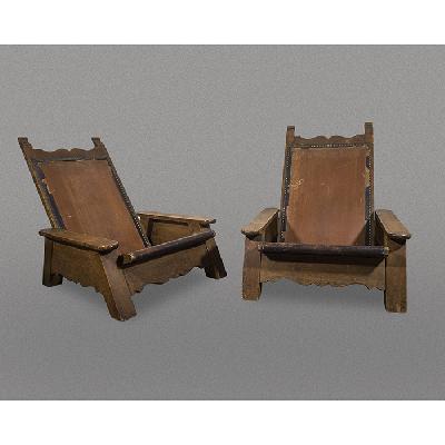 Par de butaques bajos lounge en madera de roble