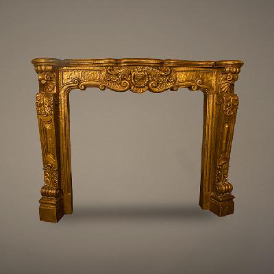 Dintel para chimenea estilo Victoriano en madera de roble con recubrimiento de latón repujado