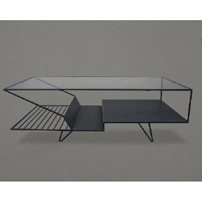 Mesa de centro elaborada en acero con cubierta superior de vidrio de la línea Acapulco Trouvé