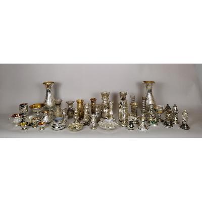 Colección de floreros y depósitos en cristal de mercurio plateado