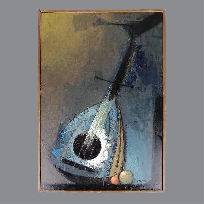 Ramón Prats. Laúd azul. Oleo sobre masonite. Firmado y enmarcado