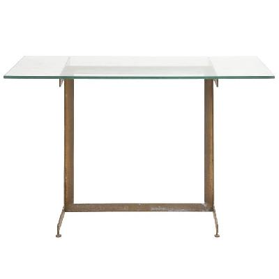 Mesa auxiliar en solera de bronce y vidrio