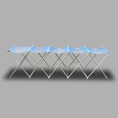 Banca plegable para 5 plazas de los Juegos Olímpicos en acero y lona azul