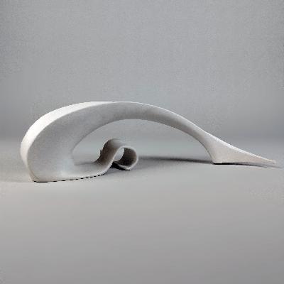 Javier Senosiain. Quetzalli, 2019. Escultura de cerámica blanca